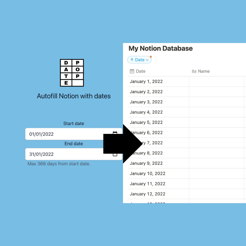 DatePop: Autofill dates in Notion.