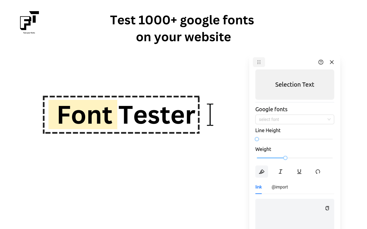 Font Tester - Test and preview over 1000 fonts on any website