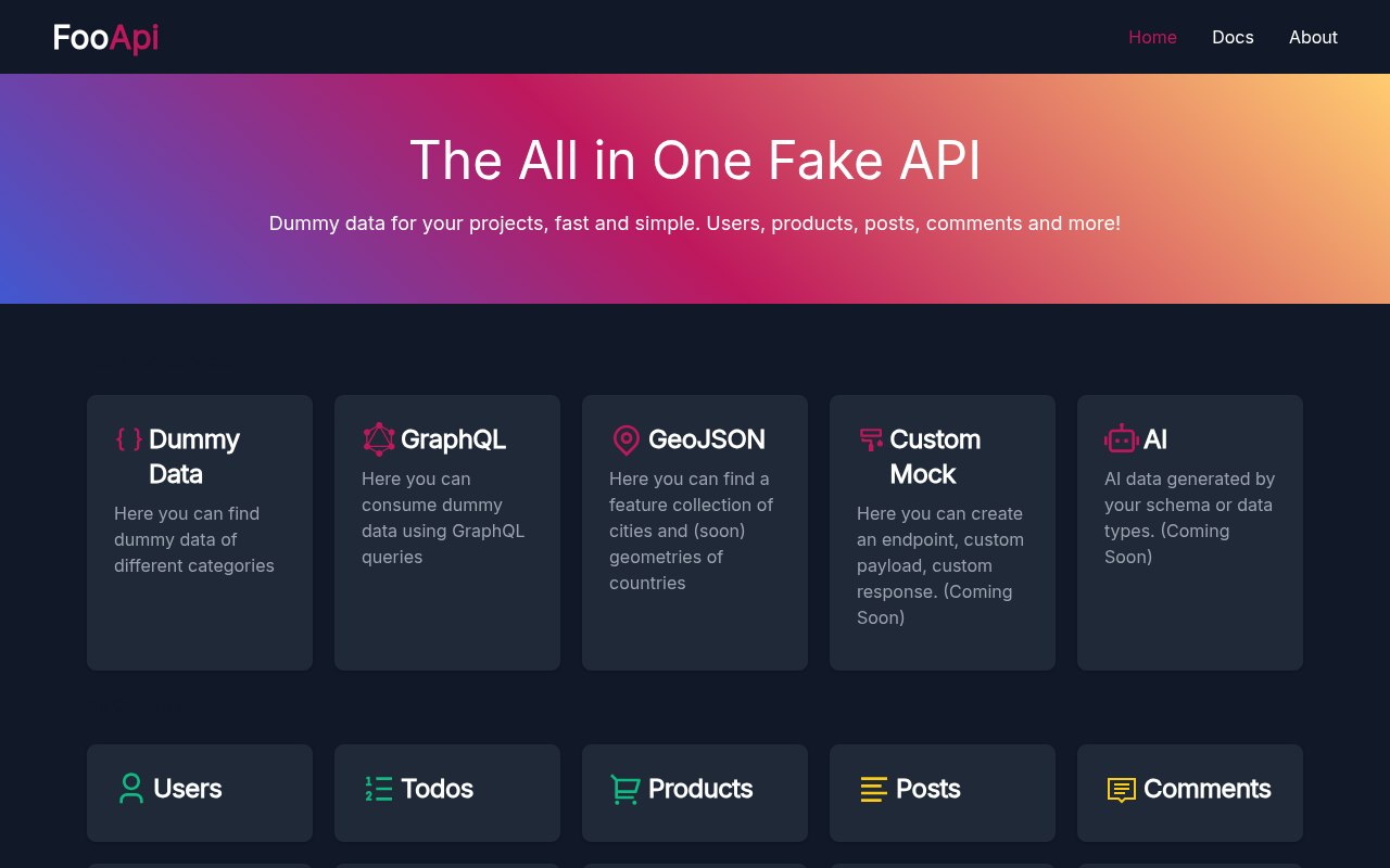 FooApi | The All in One Fake API