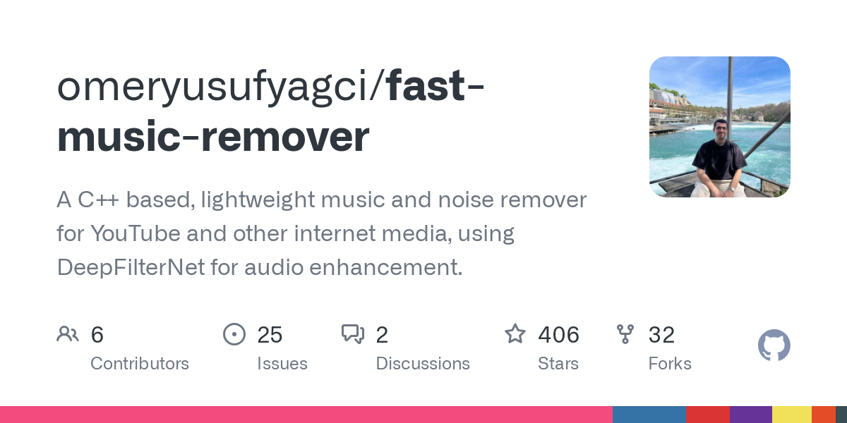 GitHub - omeryusufyagcifast-music-remover: A C based, lightweight music and noise remover for YouTube and other internet media, using DeepFilterNet for audio enhancement.