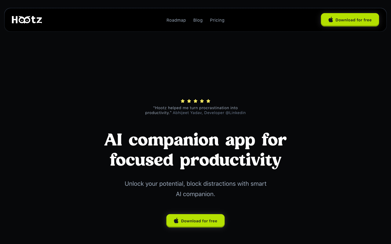 hootz  AI companion for focused productivity