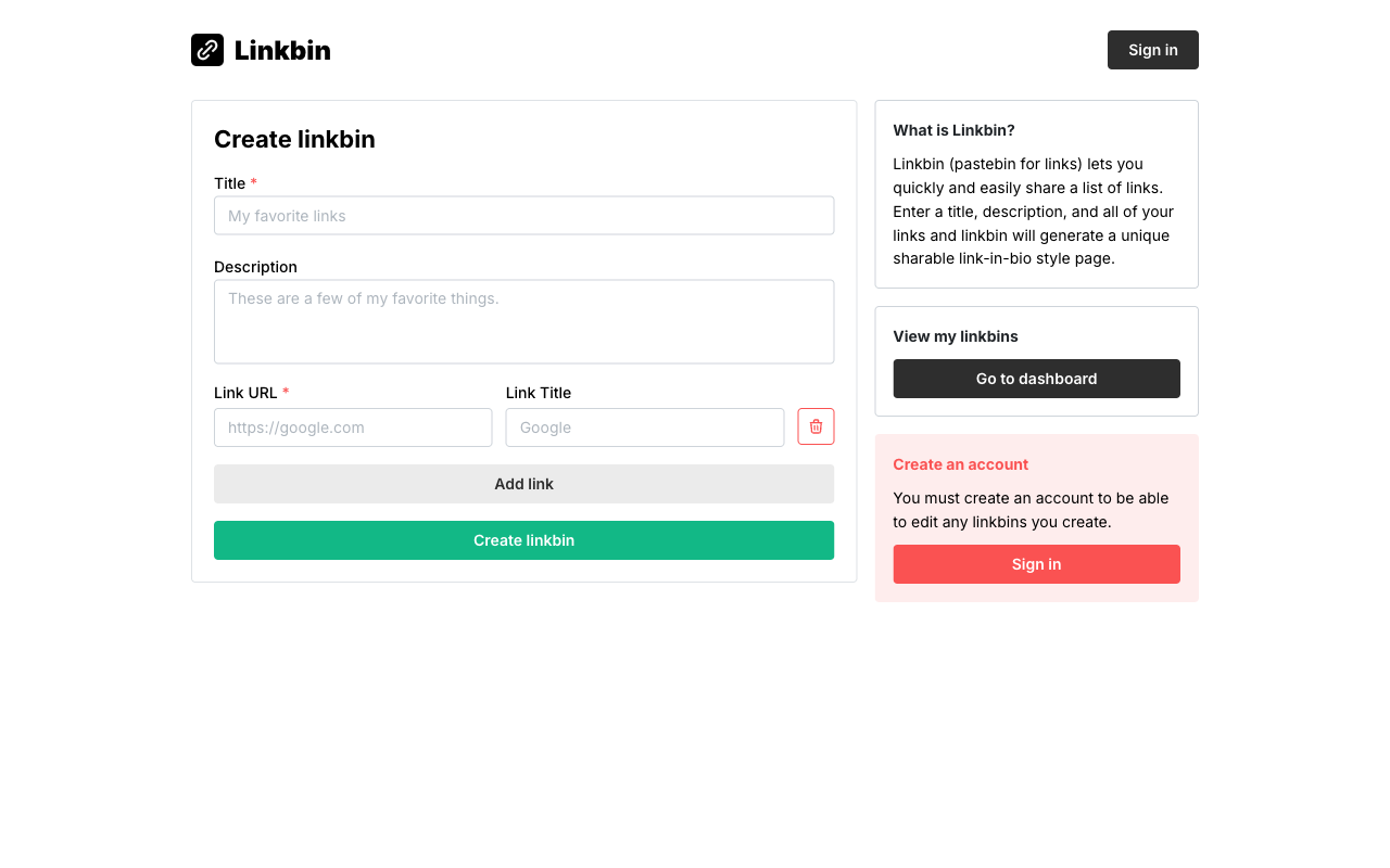 Linkbin - Pastebin for links