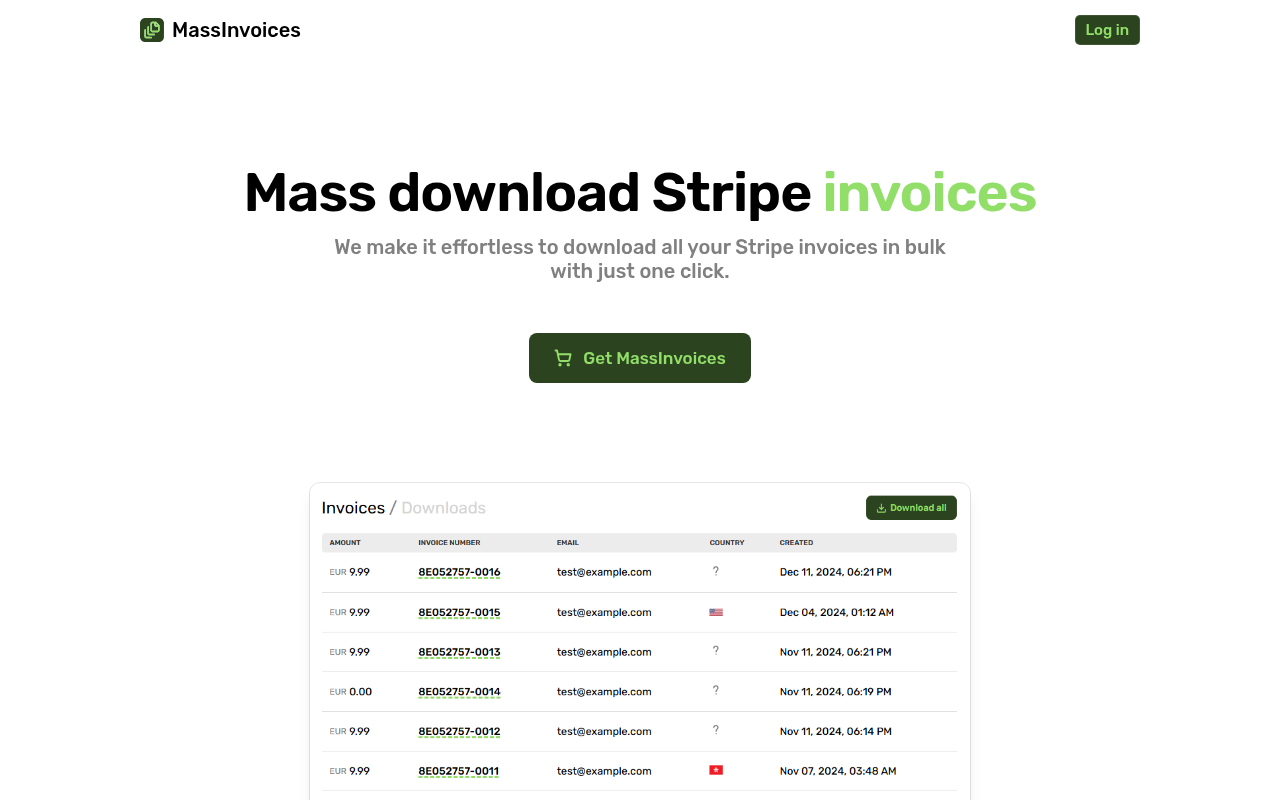 MassInvoices  Mass download Stripe invoices