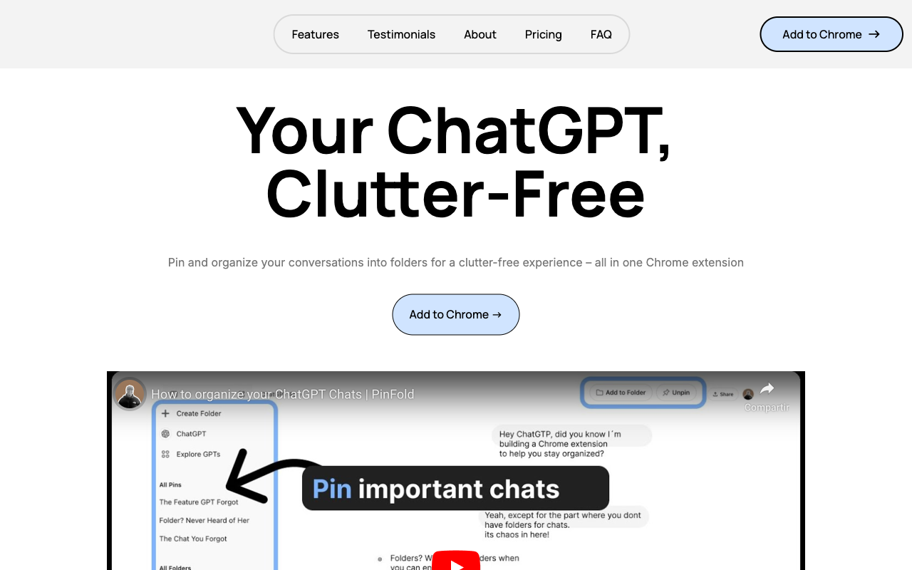 Organize ChatGPT with Folder and Pins Chrome Extension | PinFold