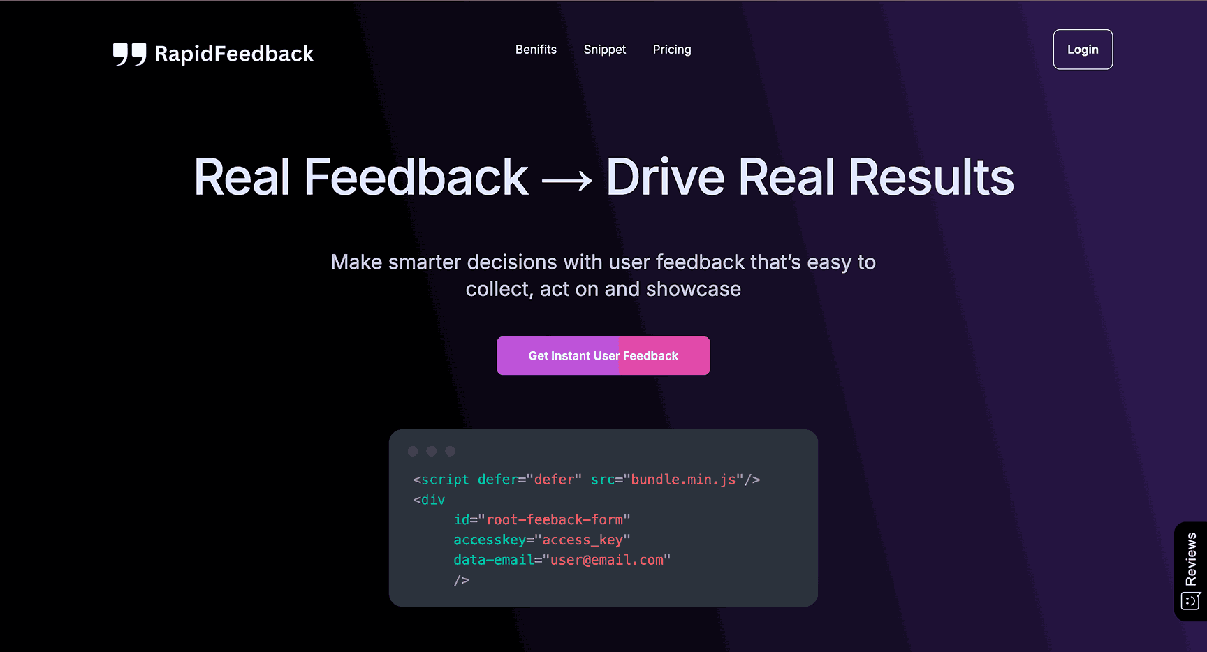 RapidFeedback  Integrate Testimonials Forms with 2 Lines of Code