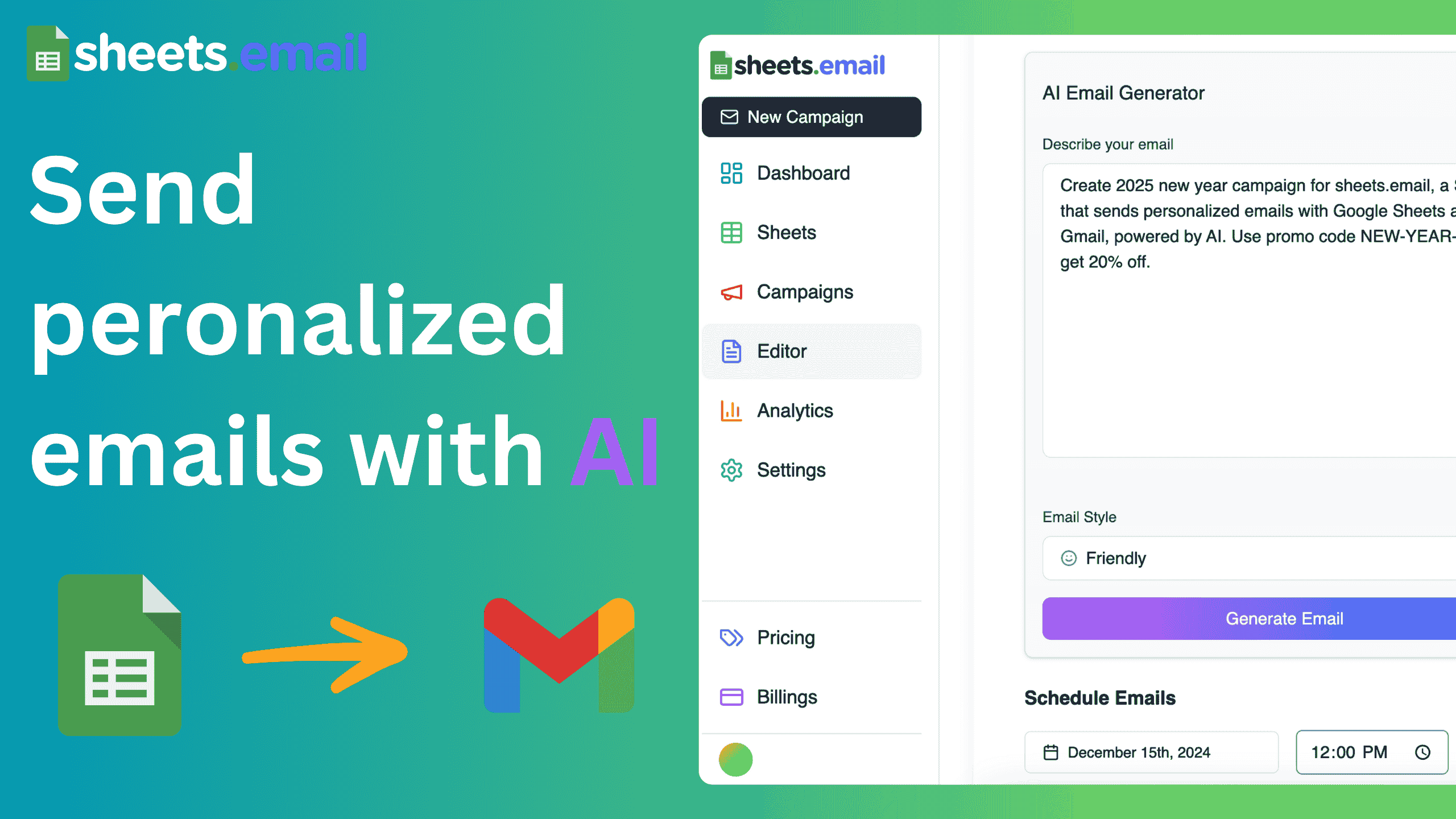 sheets.email | Send personalized emails with AI at scale