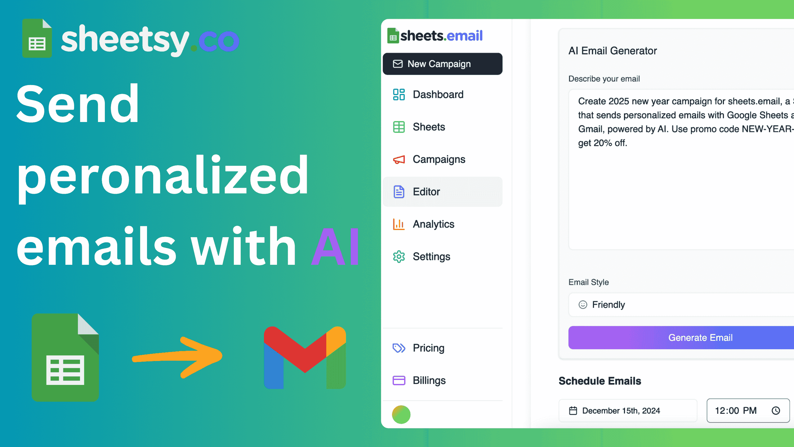 Sheetsy | Send personalized emails with AI at scale