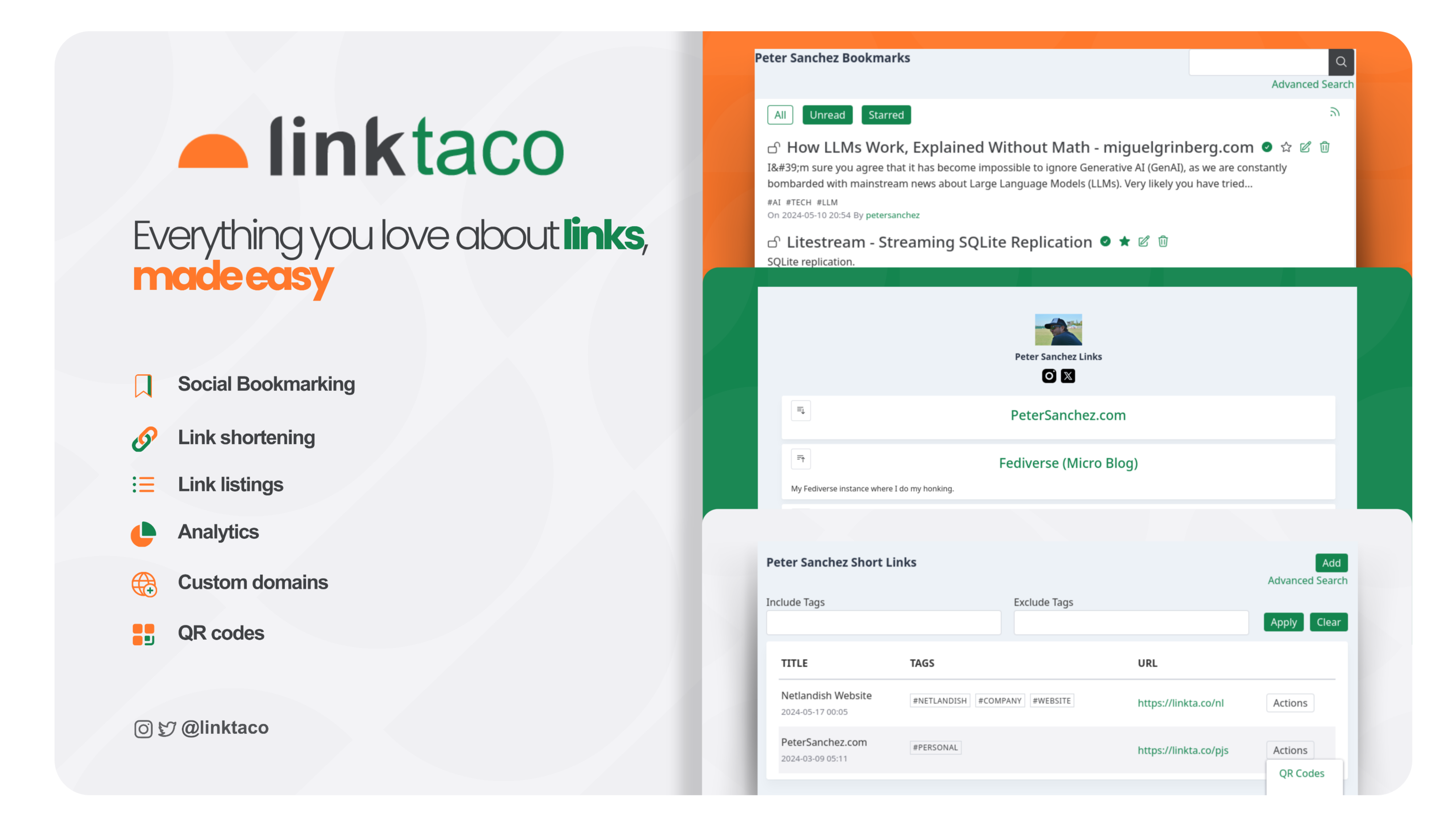 Social bookmarking plus link sharing, shortening and listings all in one app. | Link Taco